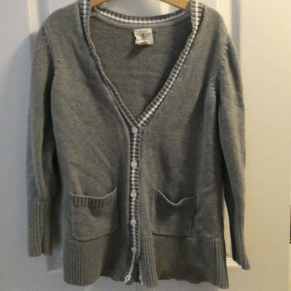 Lands' End Gray Cardigan w/Pockets Small